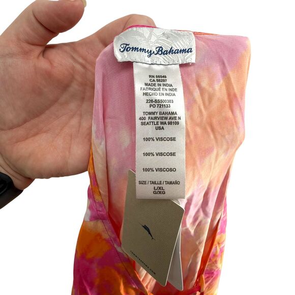 Tommy Bahama Tidal Tie Dye V-Neck Long Caftan L XL Pink Cover Up Tassel Beach - Picture 13 of 14